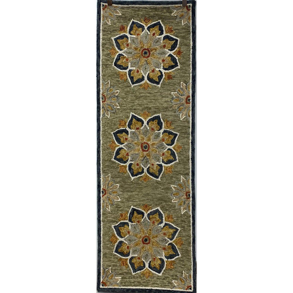 HomeRoots 2' x 7' Charcoal Floral Medallion Runner Rug