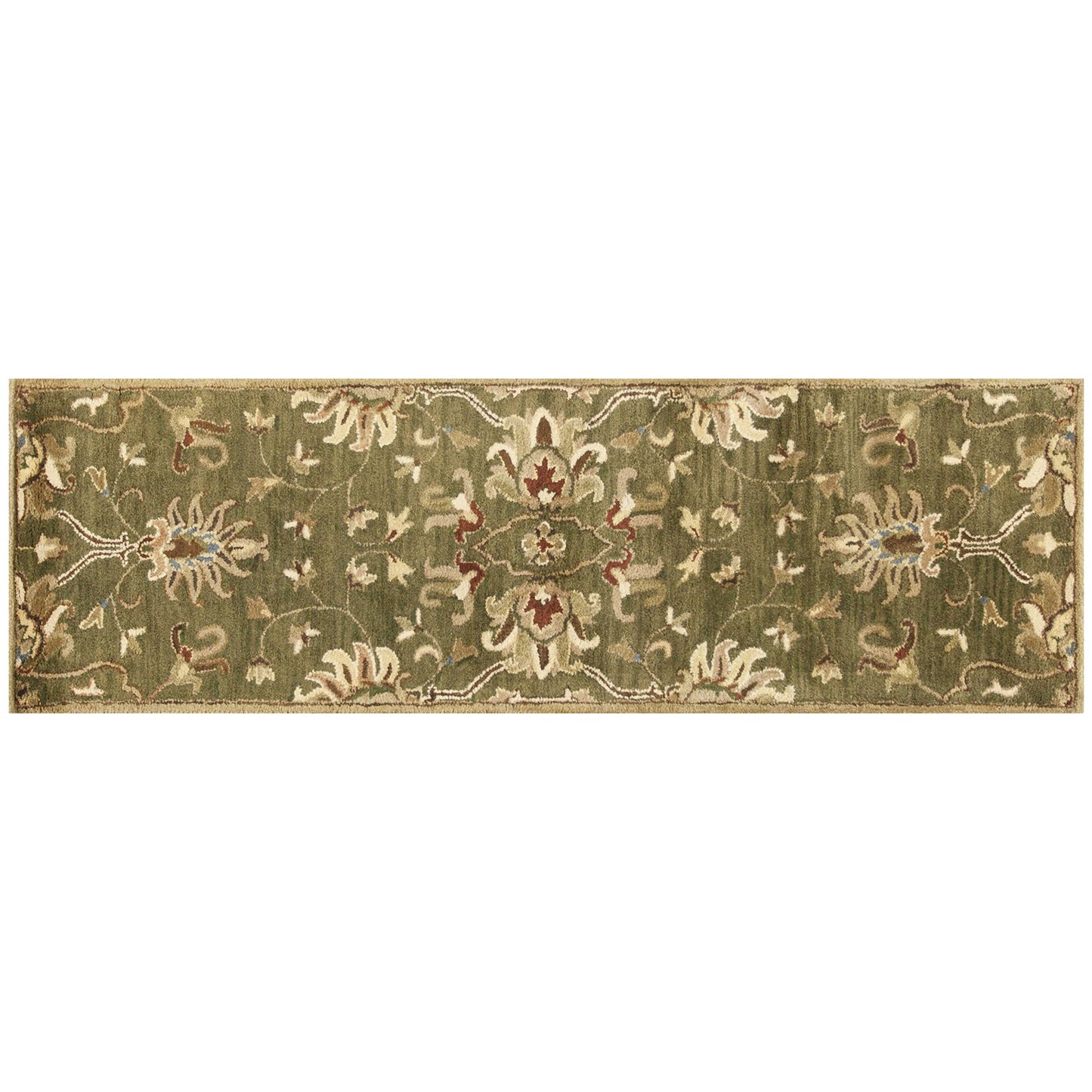HomeRoots 2' x 7' Emerald Green Floral Vine Wool Runner Rug