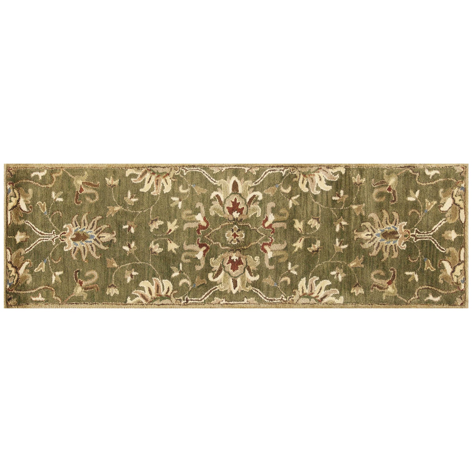 HomeRoots 2' x 7' Emerald Green Floral Vine Wool Runner Rug