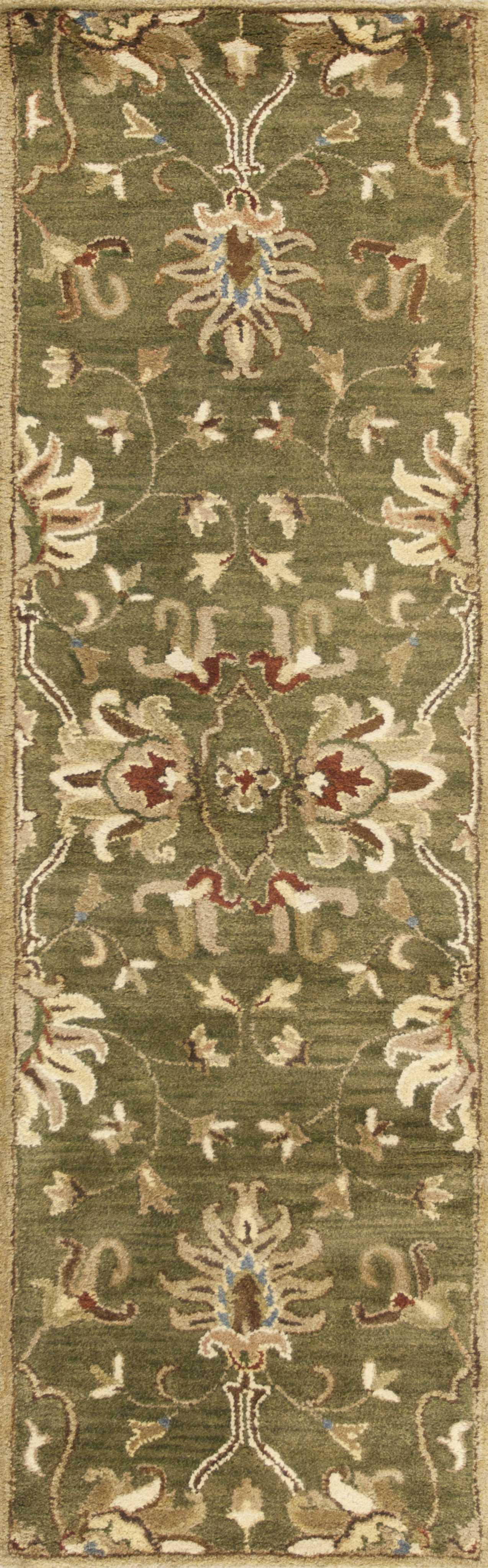 HomeRoots 2' x 7' Emerald Green Floral Vine Wool Runner Rug