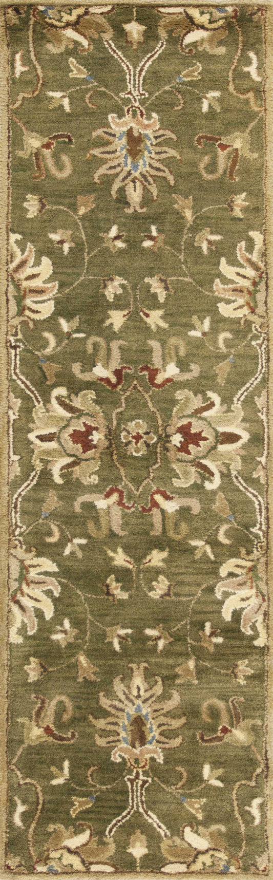 HomeRoots 2' x 7' Emerald Green Floral Vine Wool Runner Rug