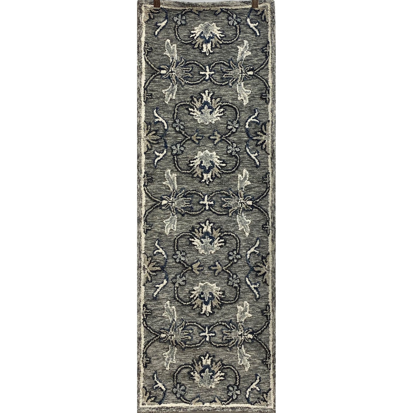 HomeRoots 2' x 7' Gray Floral FIligree Runner Rug