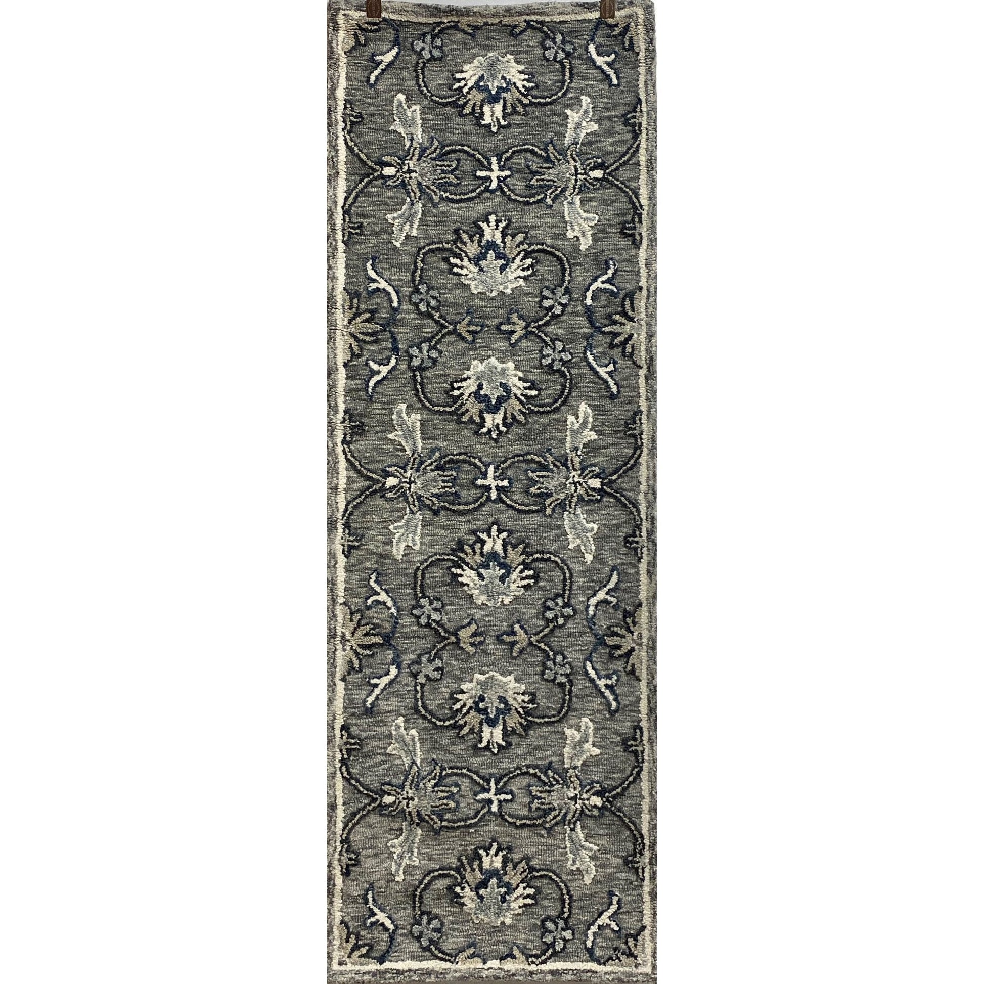 HomeRoots 2' x 7' Gray Floral FIligree Runner Rug