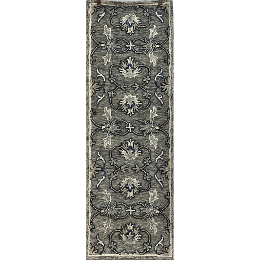 HomeRoots 2' x 7' Gray Floral FIligree Runner Rug