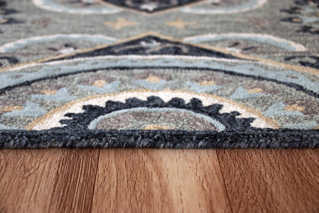 HomeRoots 2' x 7' Gray Geometric Medallion Runner Rug