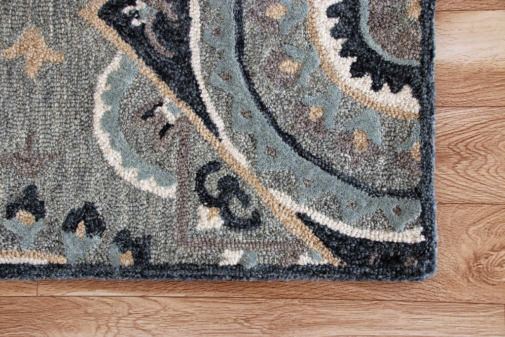 HomeRoots 2' x 7' Gray Geometric Medallion Runner Rug