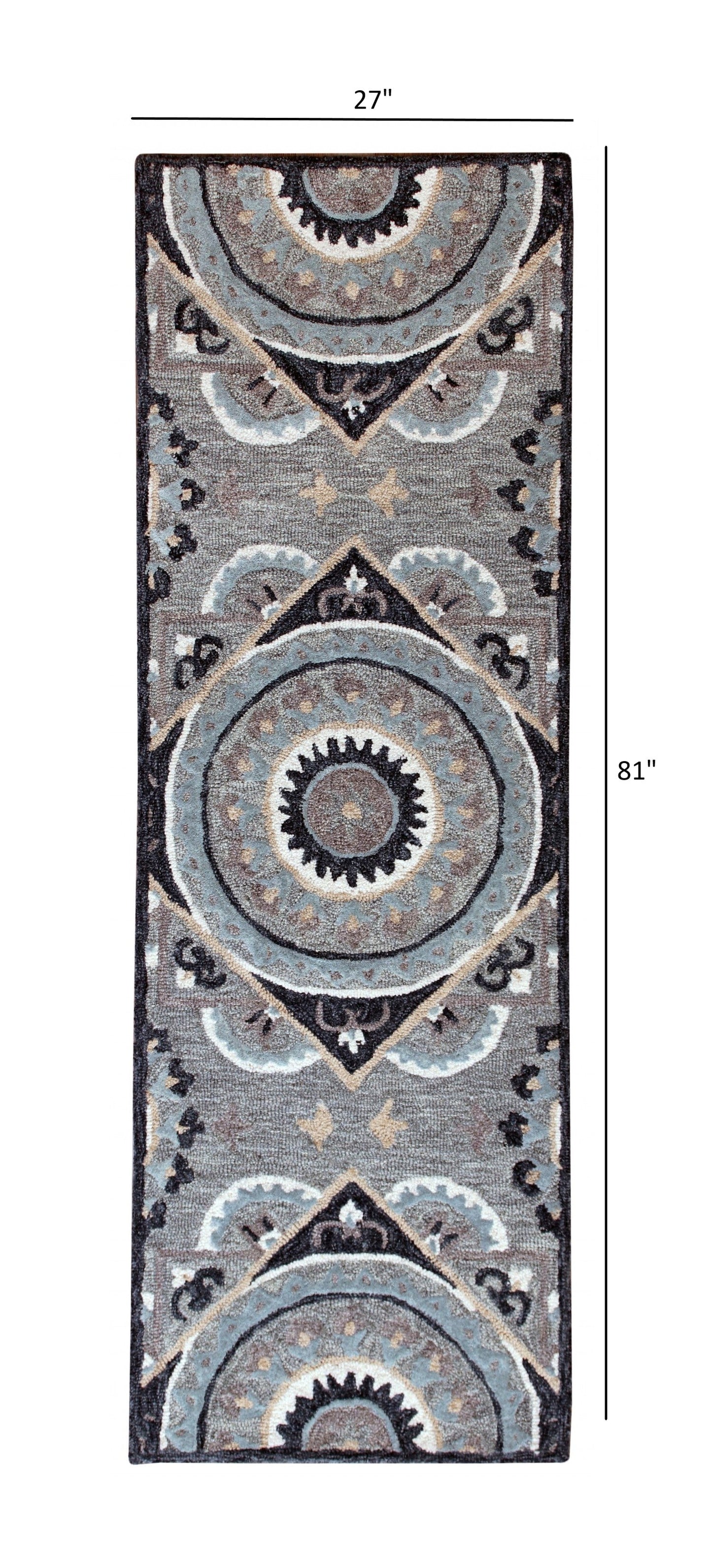 HomeRoots 2' x 7' Gray Geometric Medallion Runner Rug