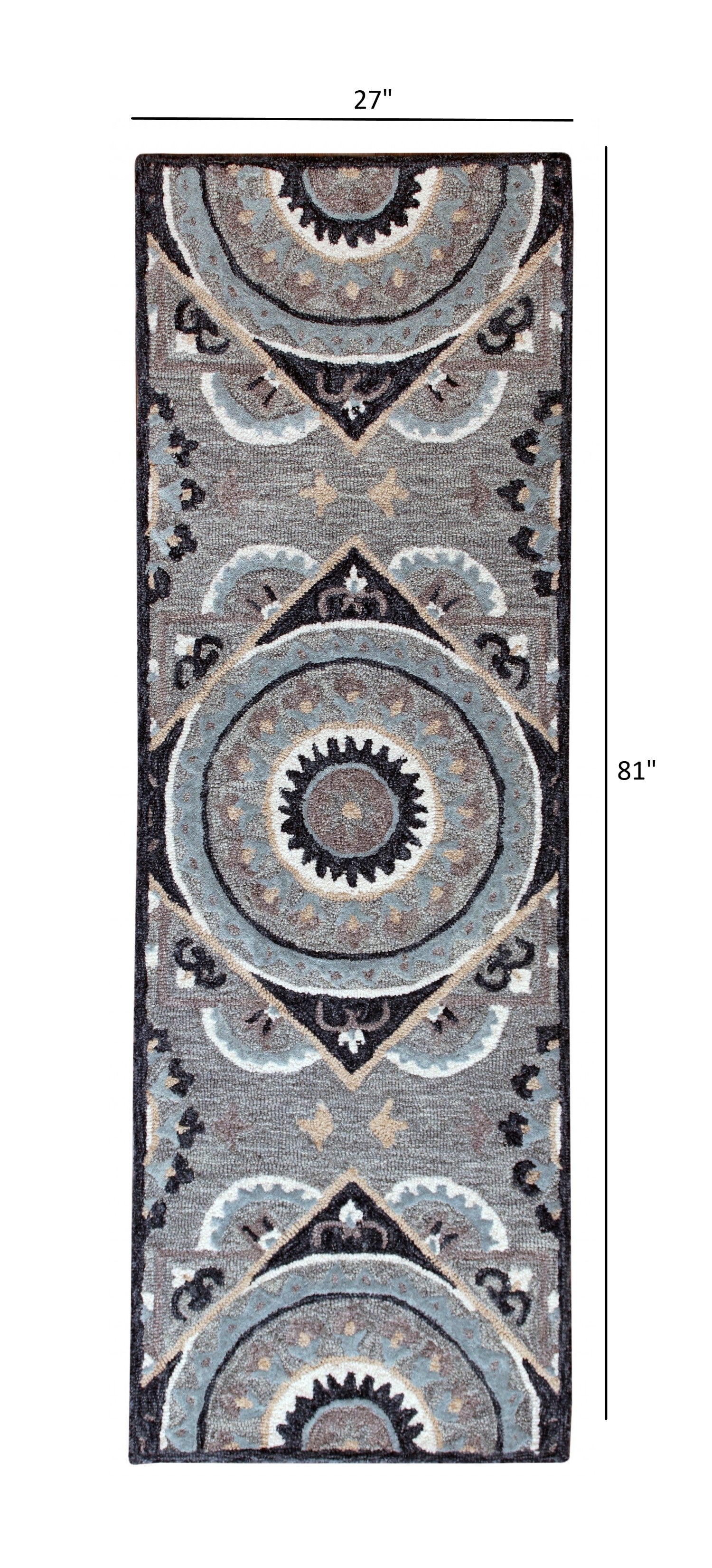 HomeRoots 2' x 7' Gray Geometric Medallion Runner Rug