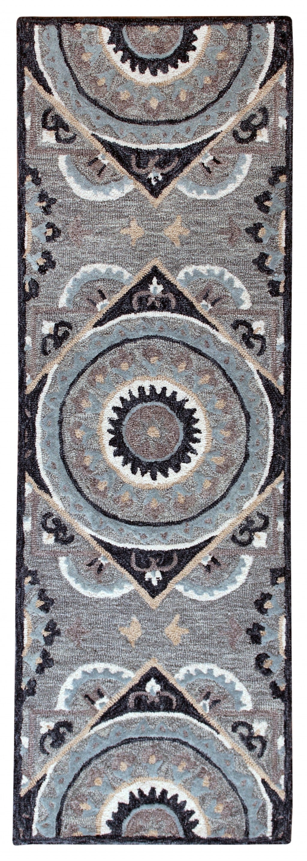 HomeRoots 2' x 7' Gray Geometric Medallion Runner Rug