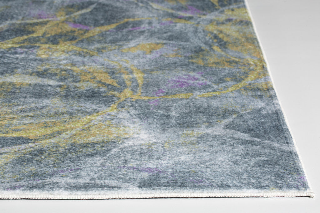 HomeRoots 2' x 7' Gray Gold Abstract Rings Runner Rug