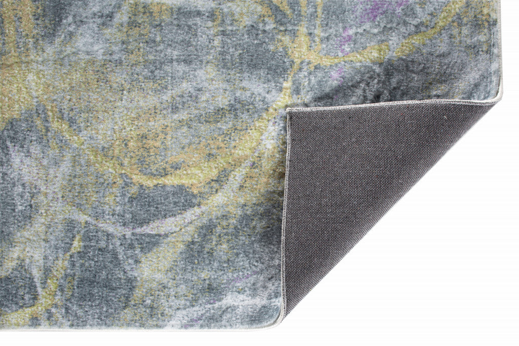 HomeRoots 2' x 7' Gray Gold Abstract Rings Runner Rug