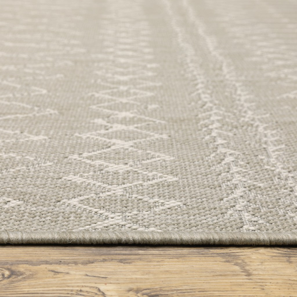 HomeRoots 2' x 7' Gray and Ivory Geometric Indoor Outdoor Runner Rug
