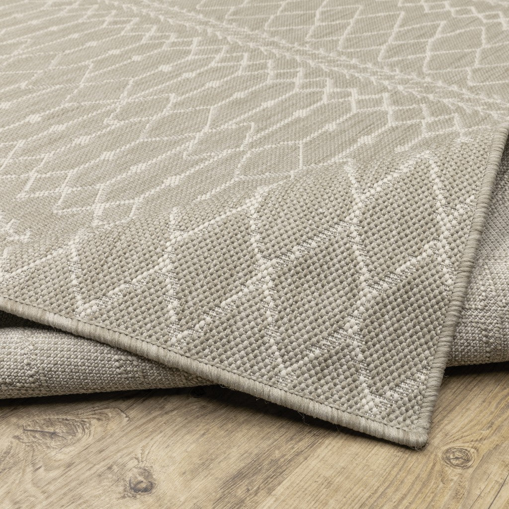 HomeRoots 2' x 7' Gray and Ivory Geometric Indoor Outdoor Runner Rug