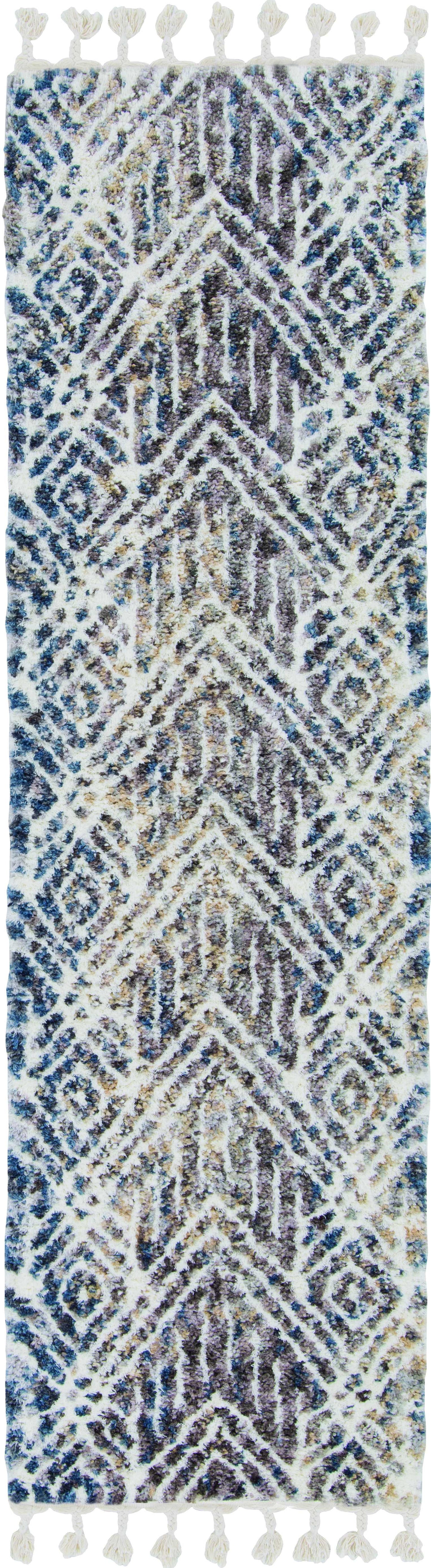 HomeRoots 2' x 7' Grey or Ivory Geometric Diamond Runner Rug with Fringe