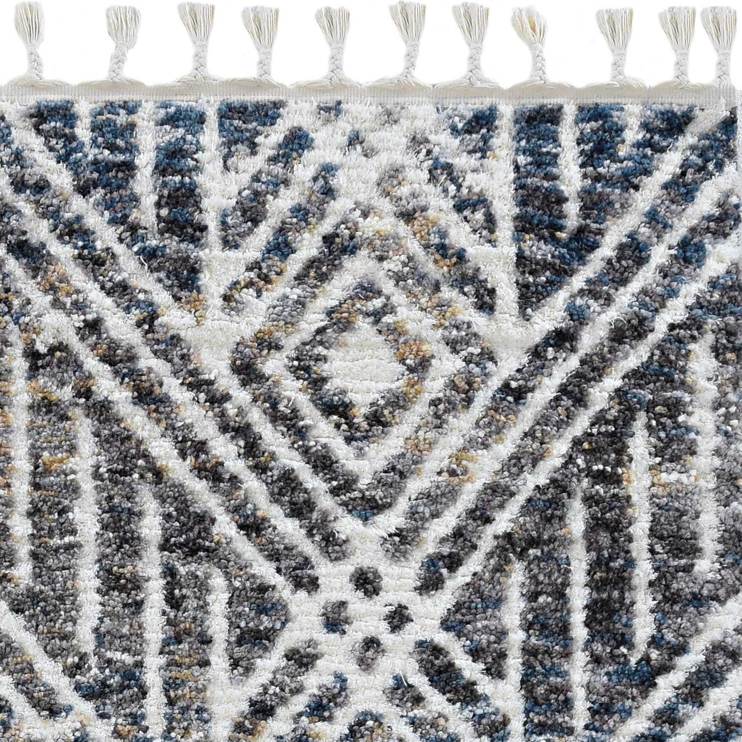 HomeRoots 2' x 7' Grey or Ivory Geometric Diamond Runner Rug with Fringe