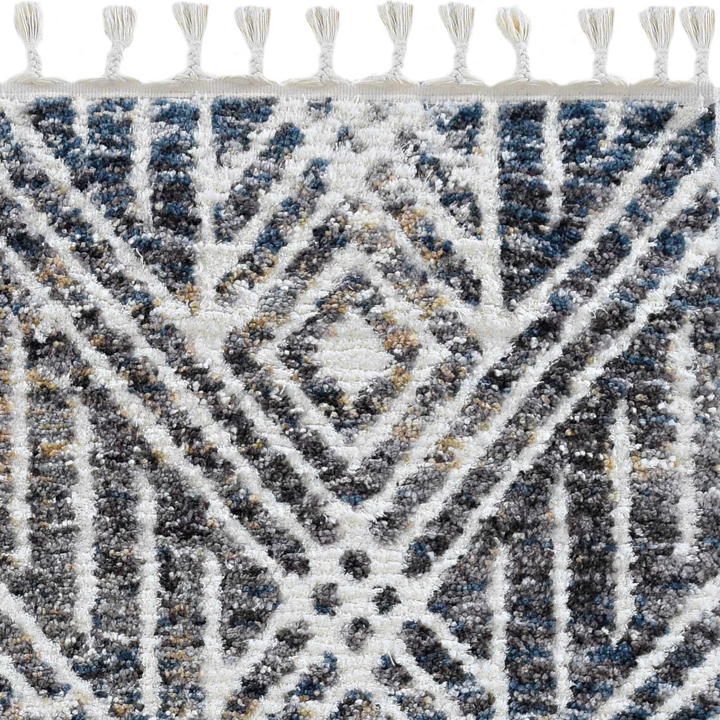HomeRoots 2' x 7' Grey or Ivory Geometric Diamond Runner Rug with Fringe