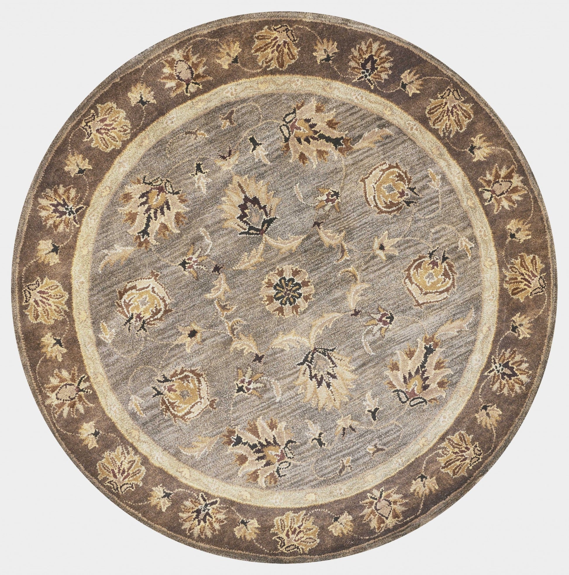 HomeRoots 2' x 7' Grey or Mocha Floral Vines Bordered Wool Runner Rug