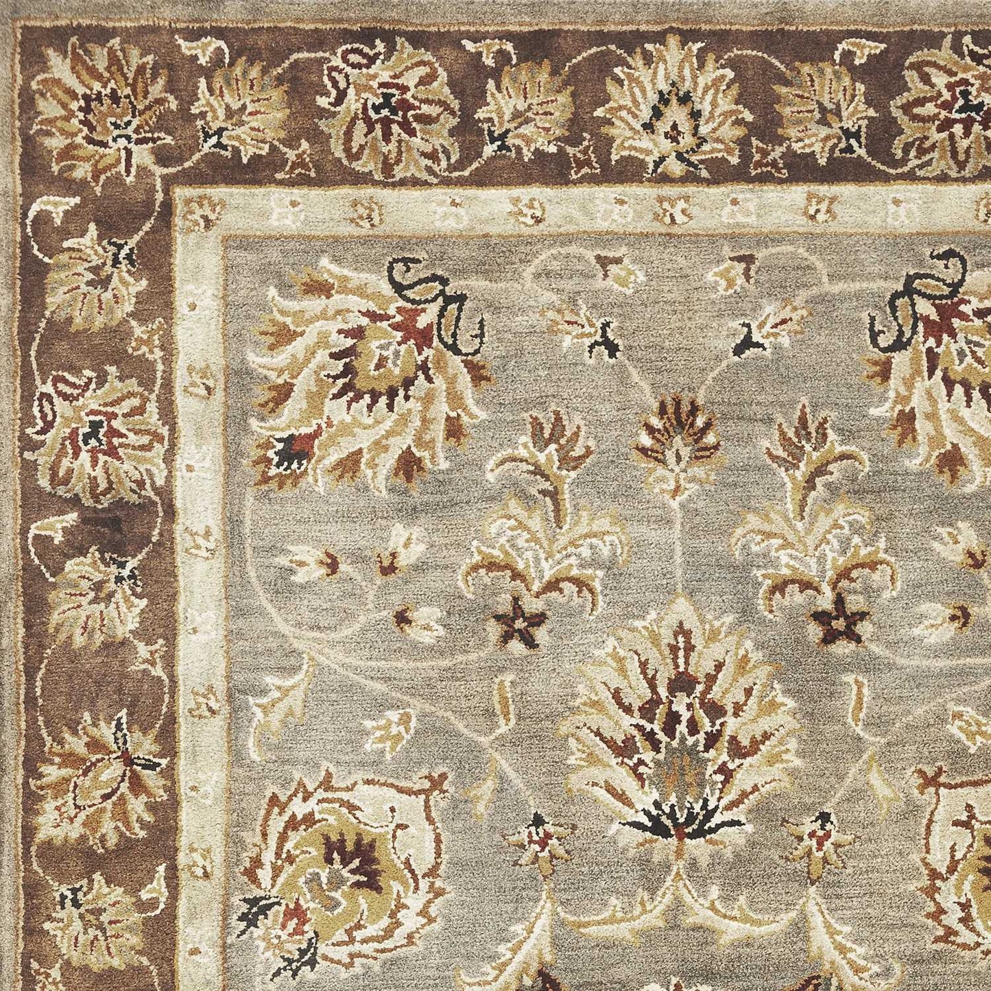 HomeRoots 2' x 7' Grey or Mocha Floral Vines Bordered Wool Runner Rug