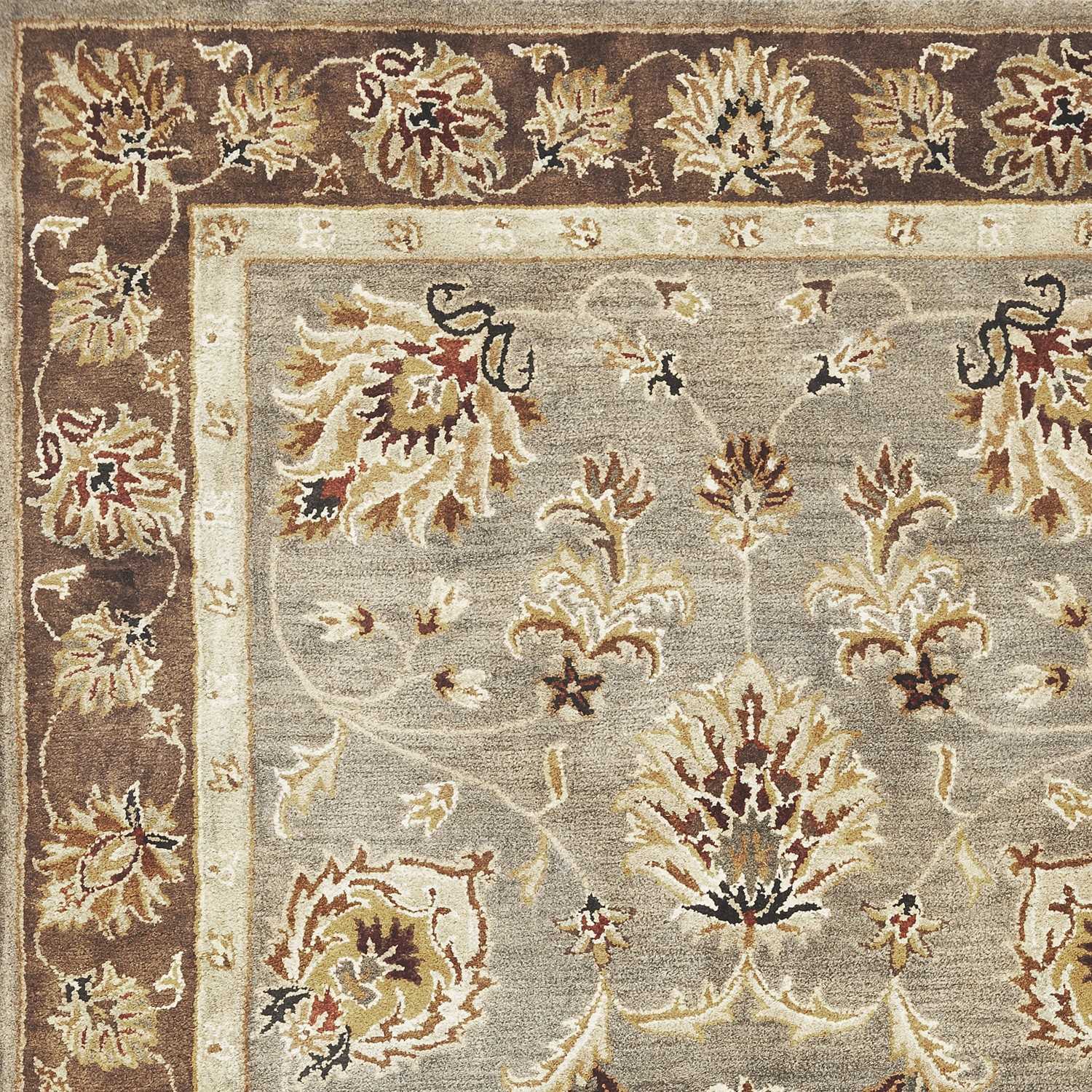 HomeRoots 2' x 7' Grey or Mocha Floral Vines Bordered Wool Runner Rug