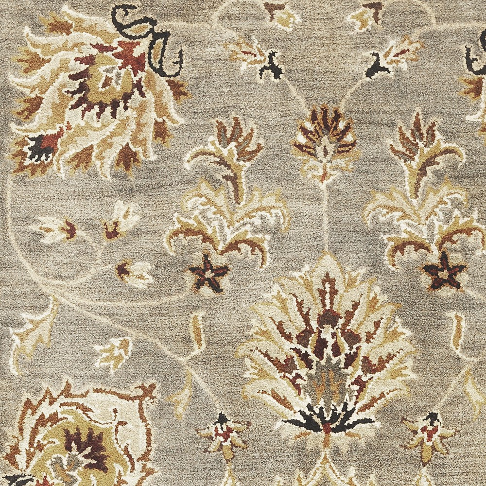 HomeRoots 2' x 7' Grey or Mocha Floral Vines Bordered Wool Runner Rug