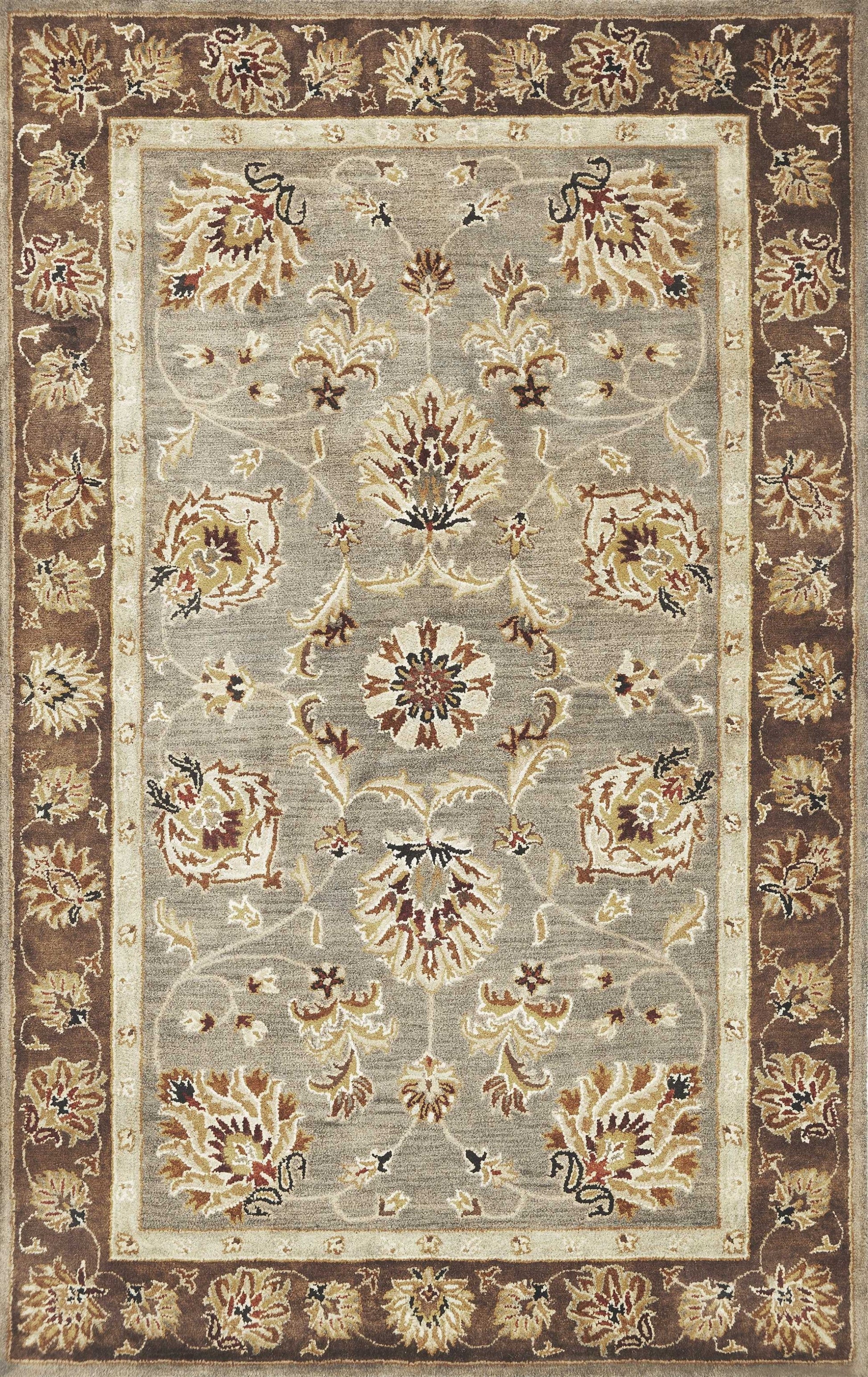 HomeRoots 2' x 7' Grey or Mocha Floral Vines Bordered Wool Runner Rug