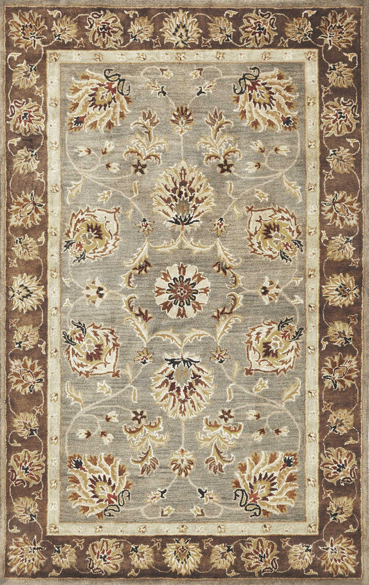HomeRoots 2' x 7' Grey or Mocha Floral Vines Bordered Wool Runner Rug
