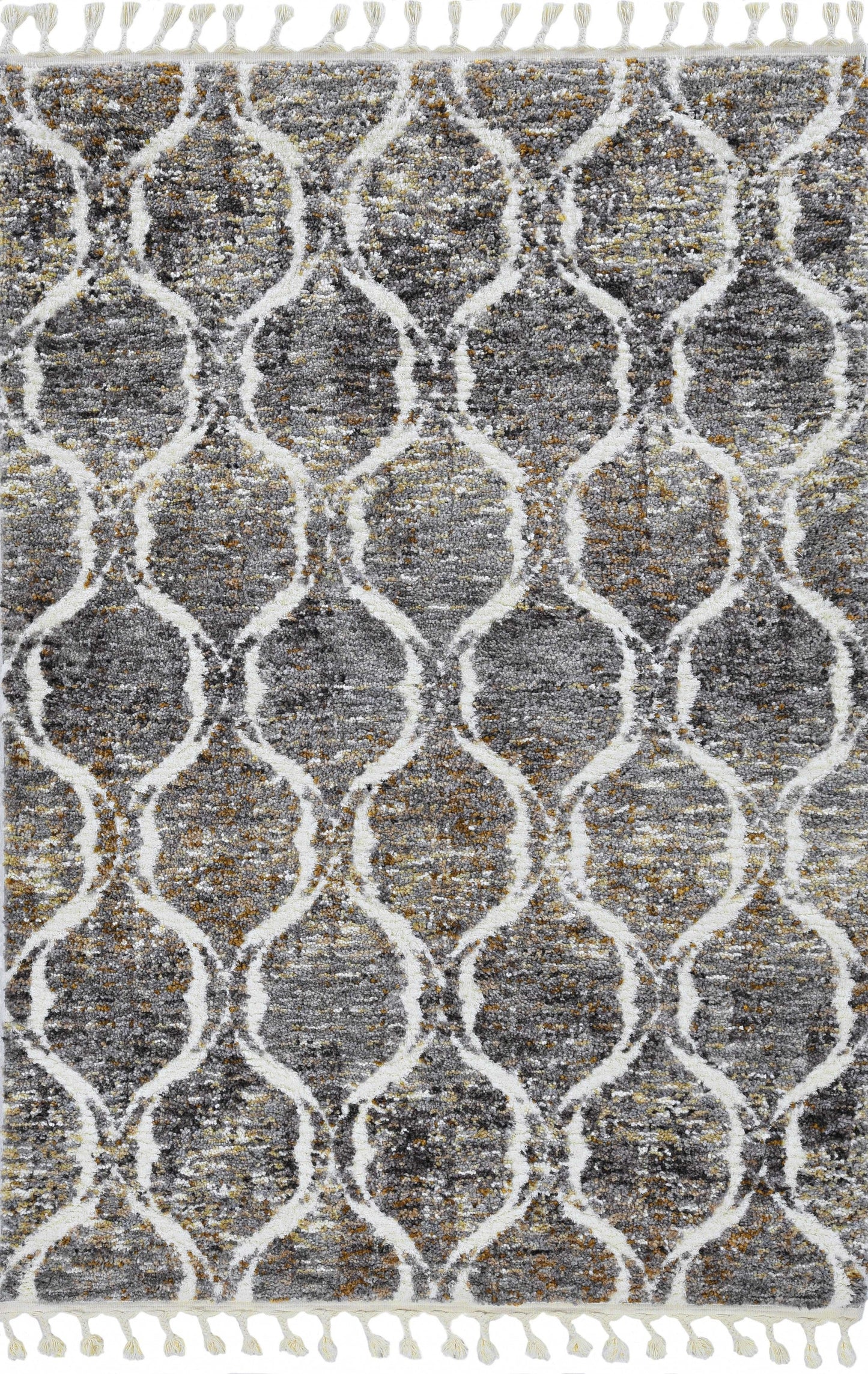HomeRoots 2' x 7' Grey or Sand Wavy Line Runner Rug with Fringe