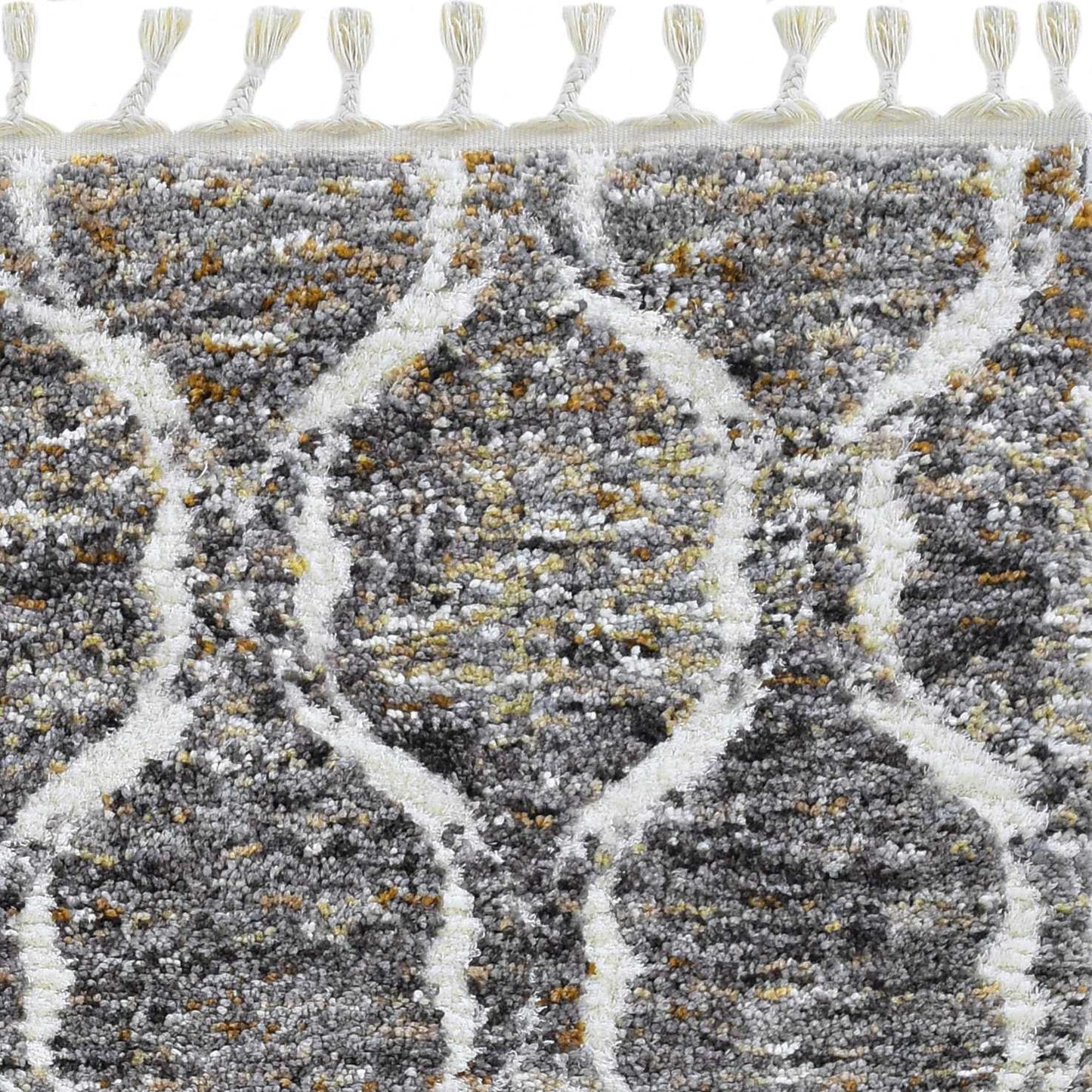 HomeRoots 2' x 7' Grey or Sand Wavy Line Runner Rug with Fringe