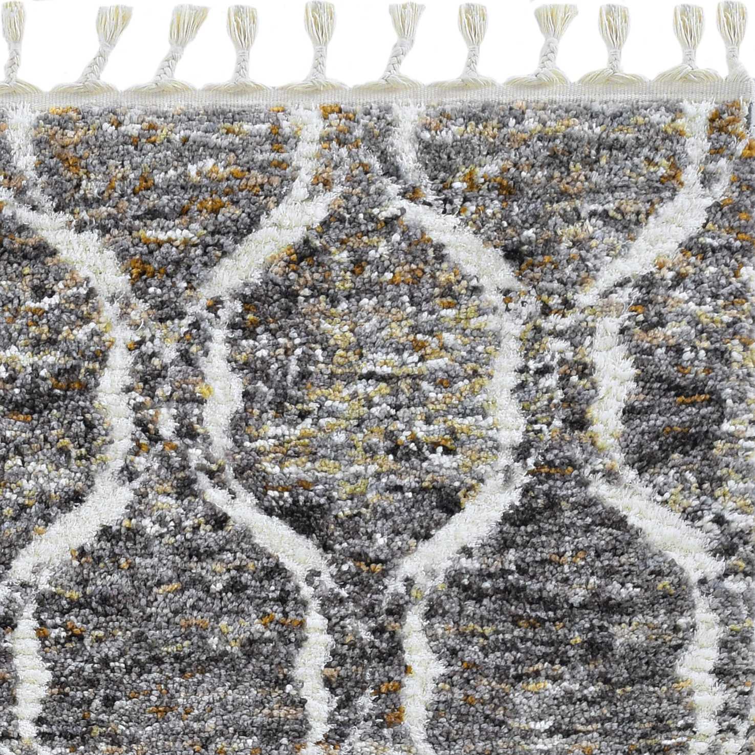 HomeRoots 2' x 7' Grey or Sand Wavy Line Runner Rug with Fringe