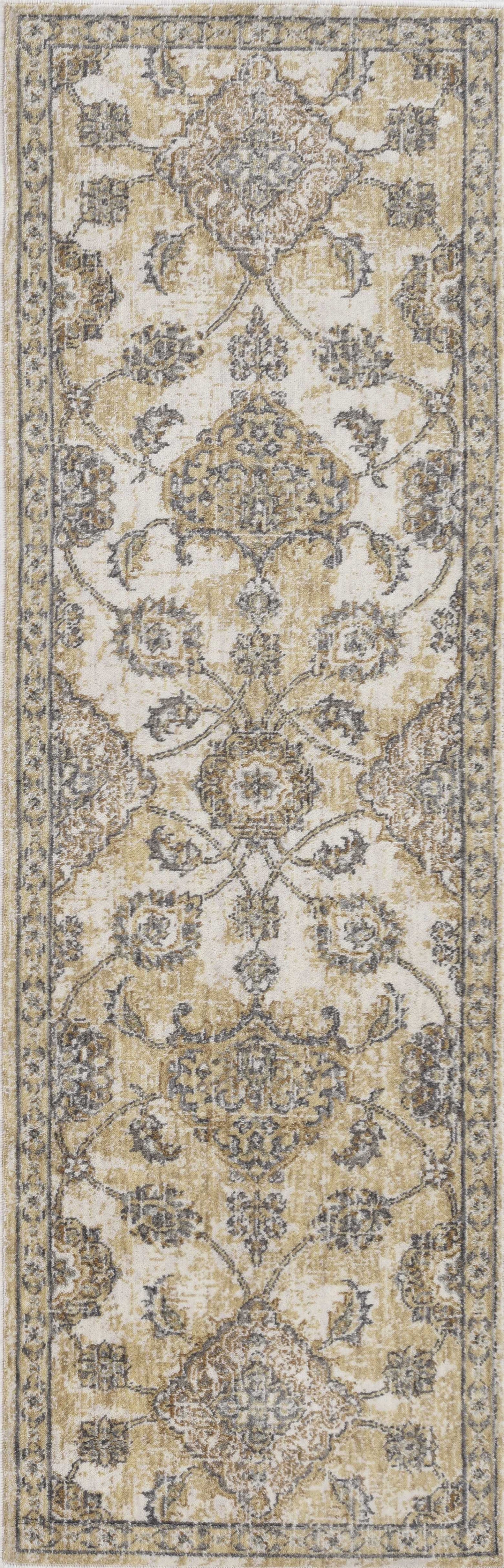 HomeRoots 2' x 7' Ivory Sand Floral Vine Wool Indoor Runner Rug