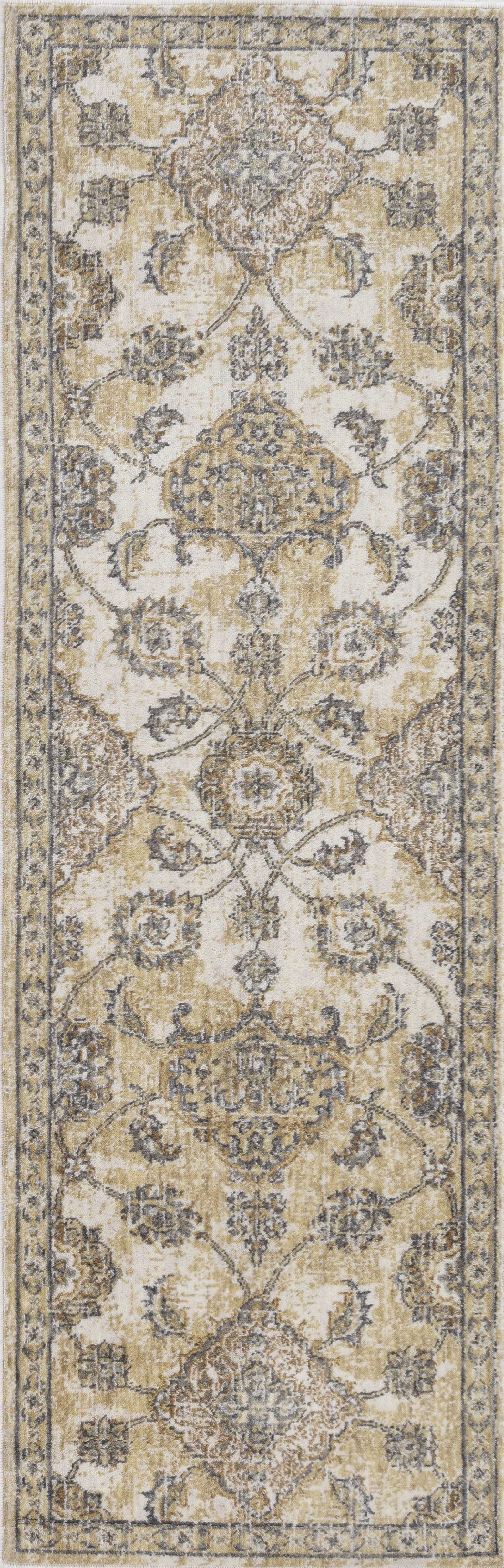 HomeRoots 2' x 7' Ivory Sand Floral Vine Wool Indoor Runner Rug