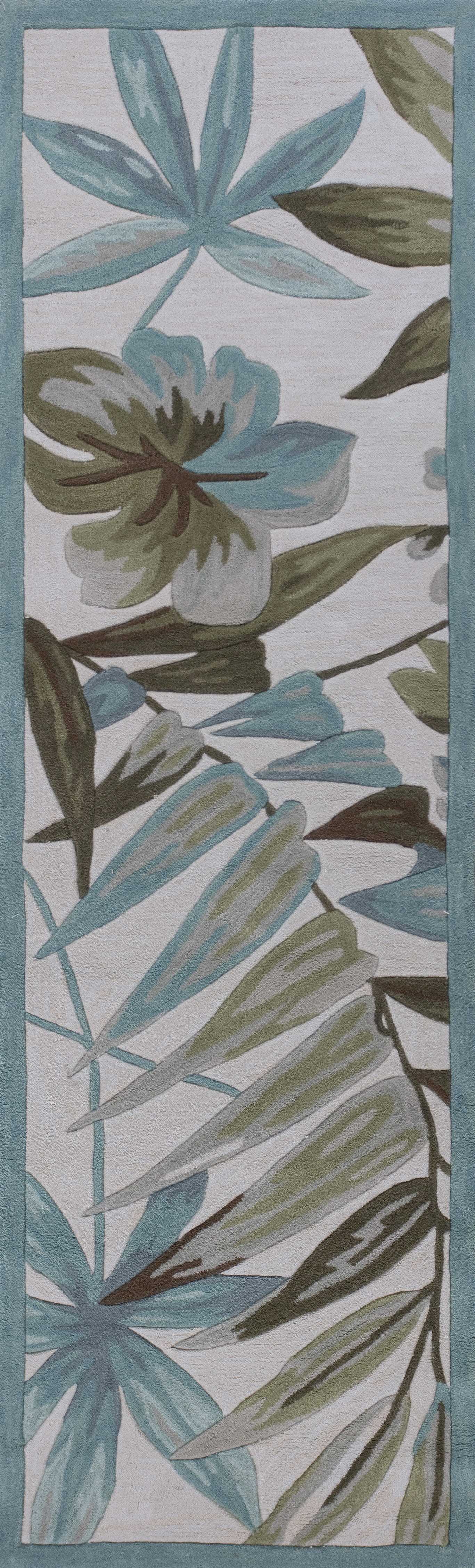 HomeRoots 2' x 7' Ivory Tropical Leaves Runner Rug