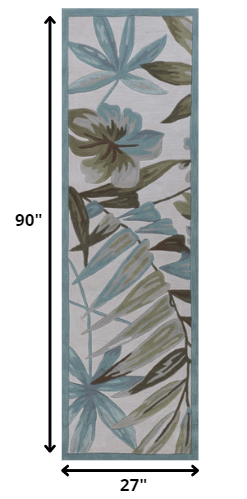 HomeRoots 2' x 7' Ivory Tropical Leaves Runner Rug
