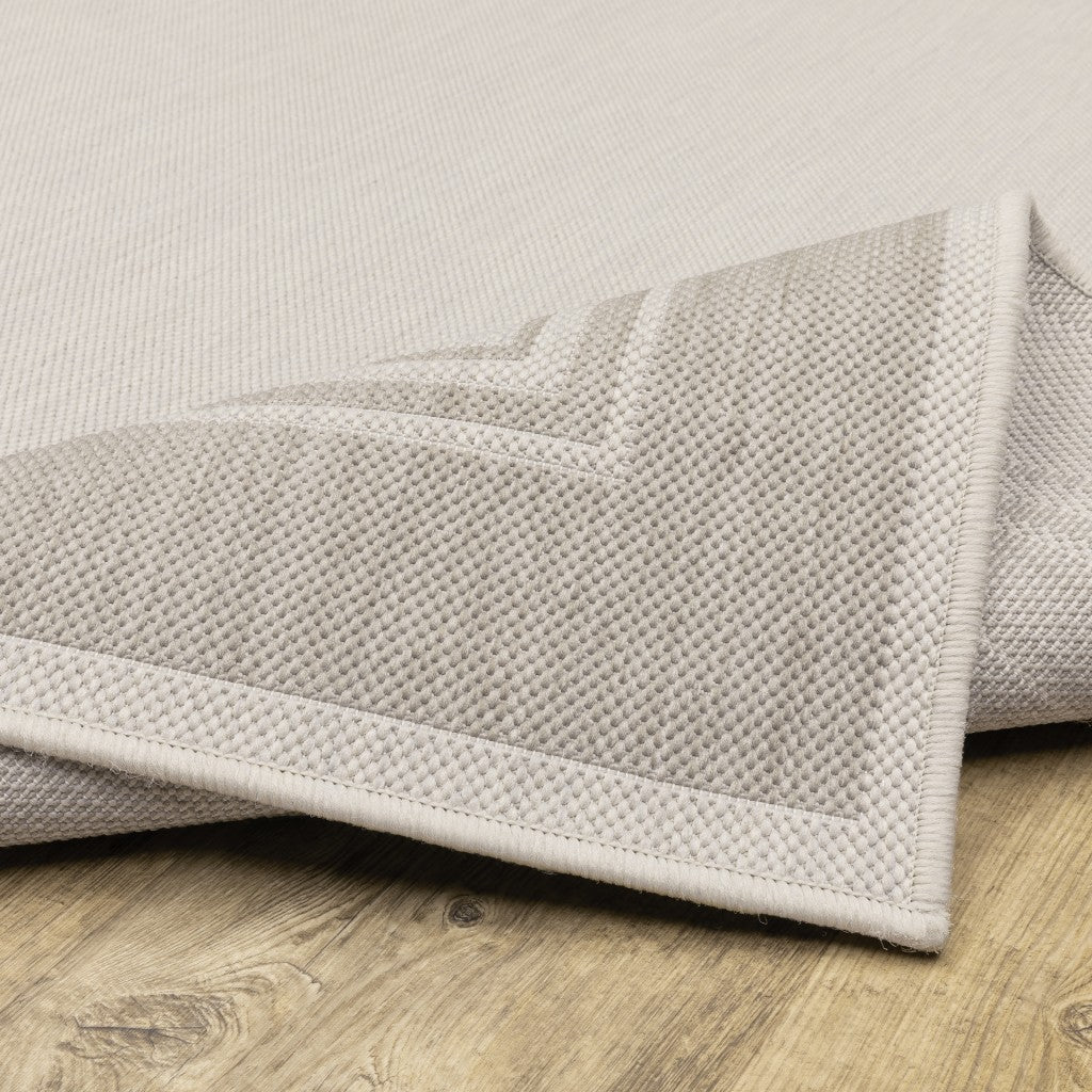 HomeRoots 2' x 7' Ivory and Gray Bordered Indoor Outdoor Runner Rug