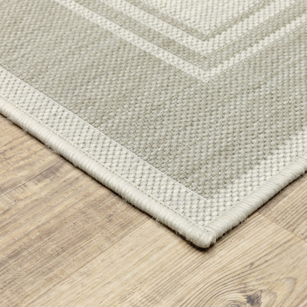 HomeRoots 2' x 7' Ivory and Gray Bordered Indoor Outdoor Runner Rug