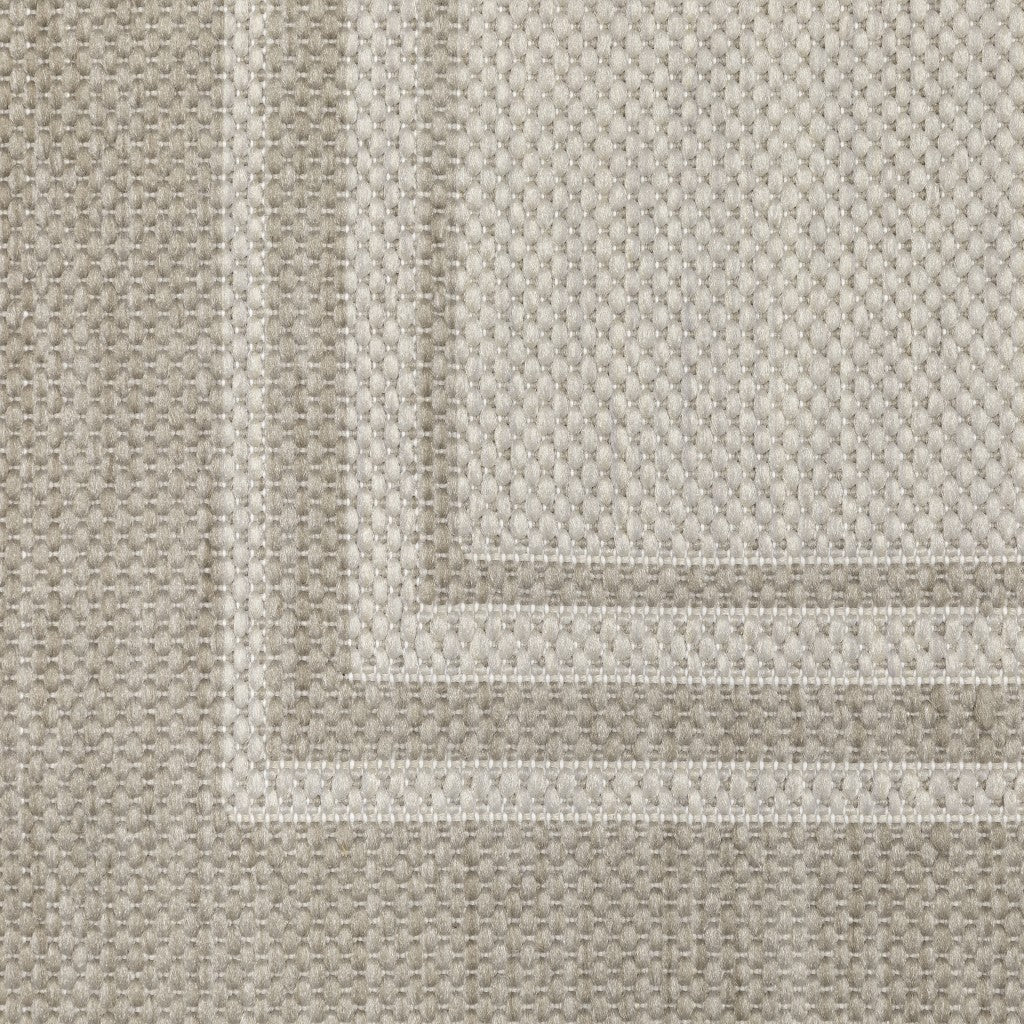 HomeRoots 2' x 7' Ivory and Gray Bordered Indoor Outdoor Runner Rug