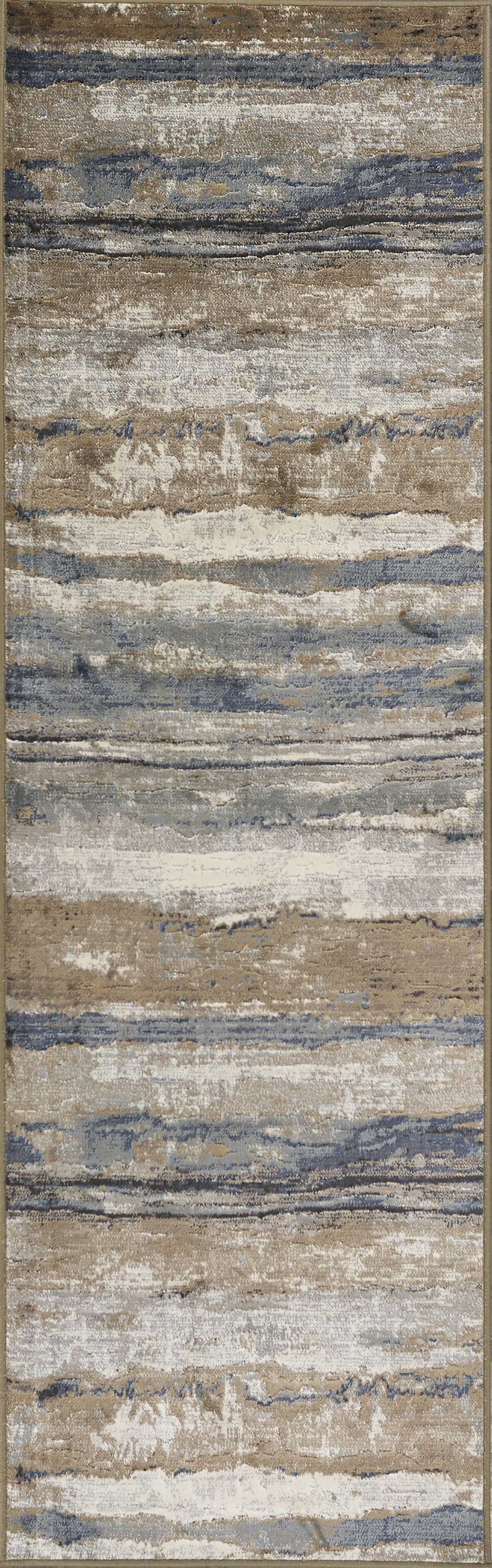 HomeRoots 2' x 7' Ivory or Blue Landscape Viscose Runner Rug
