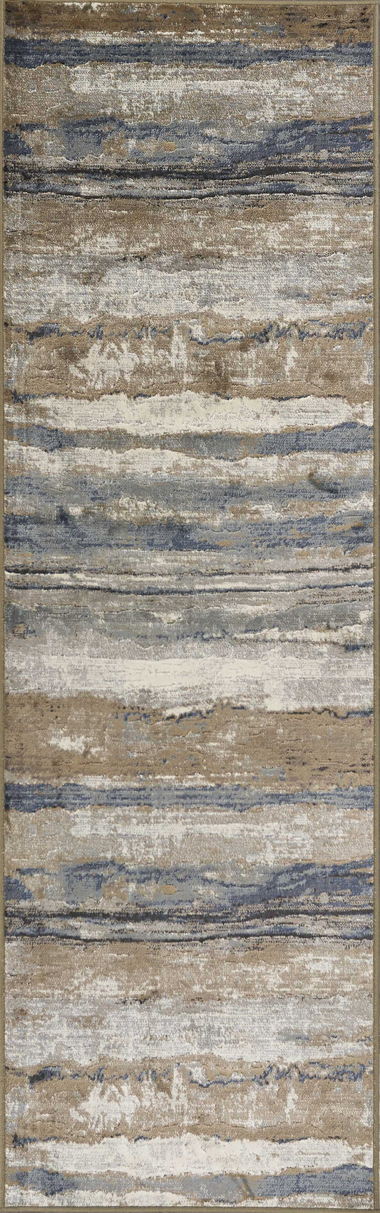 HomeRoots 2' x 7' Ivory or Blue Landscape Viscose Runner Rug
