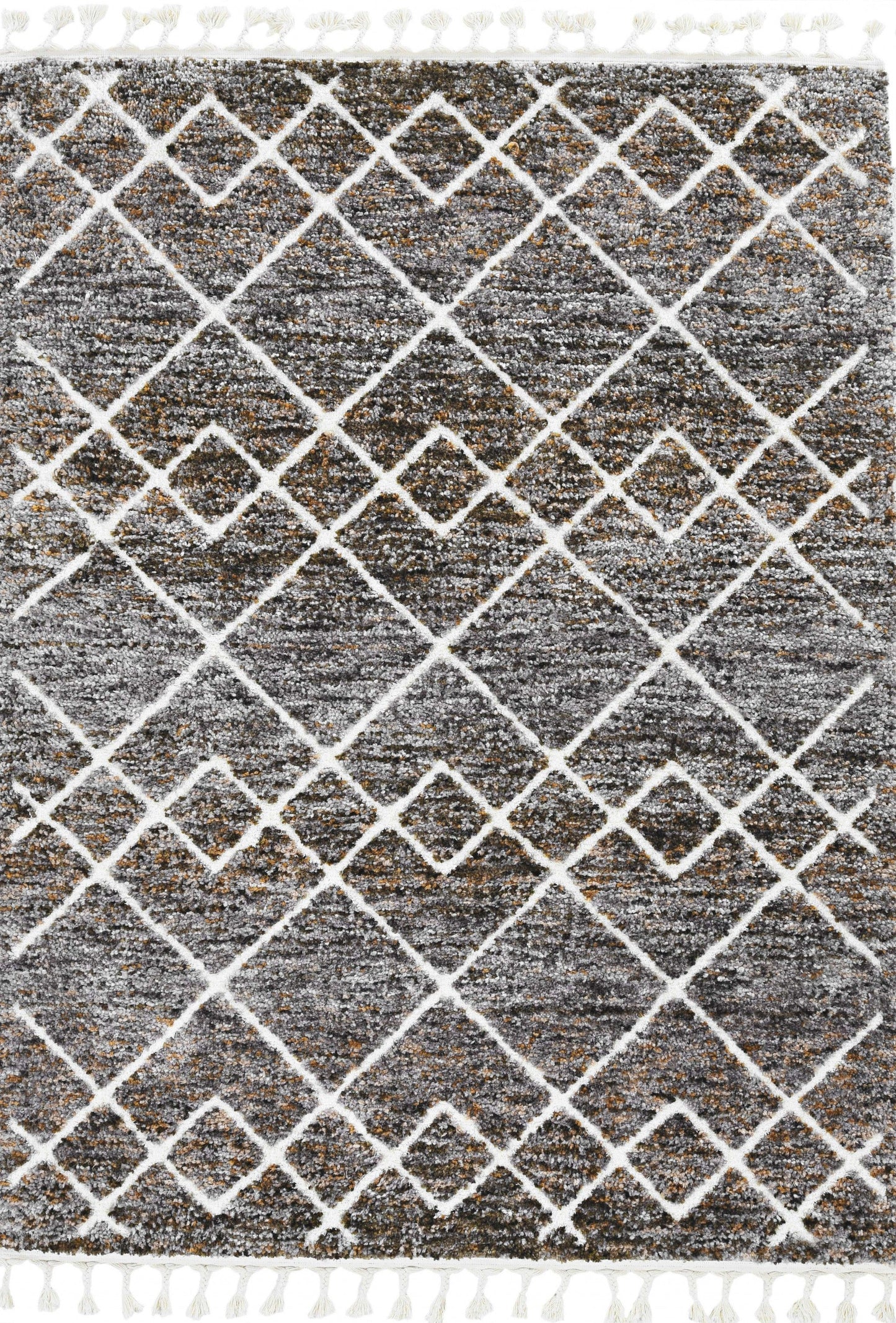 HomeRoots 2' x 7' Mocha Geometric Diamond Runner Rug with Fringe