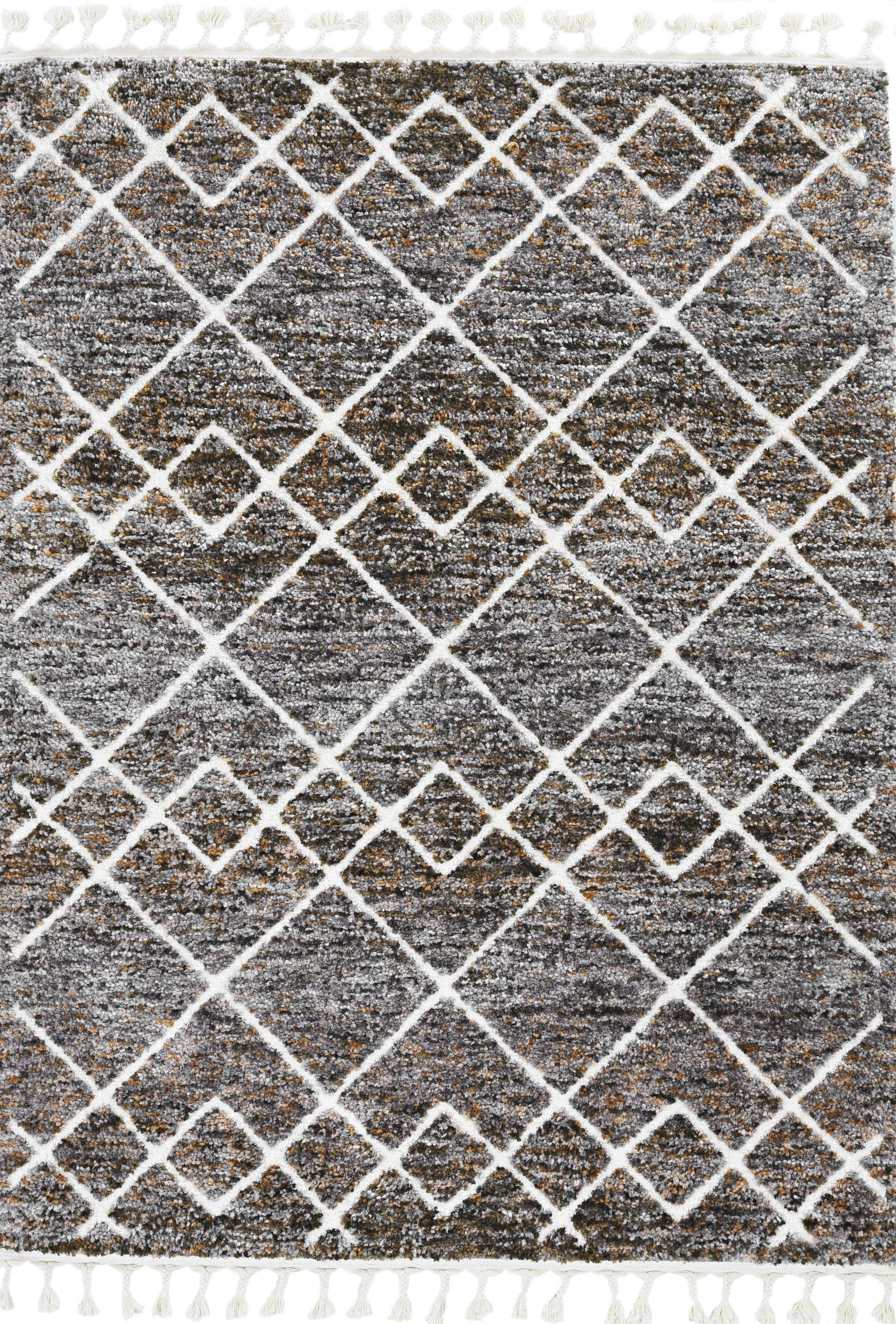 HomeRoots 2' x 7' Mocha Geometric Diamond Runner Rug with Fringe
