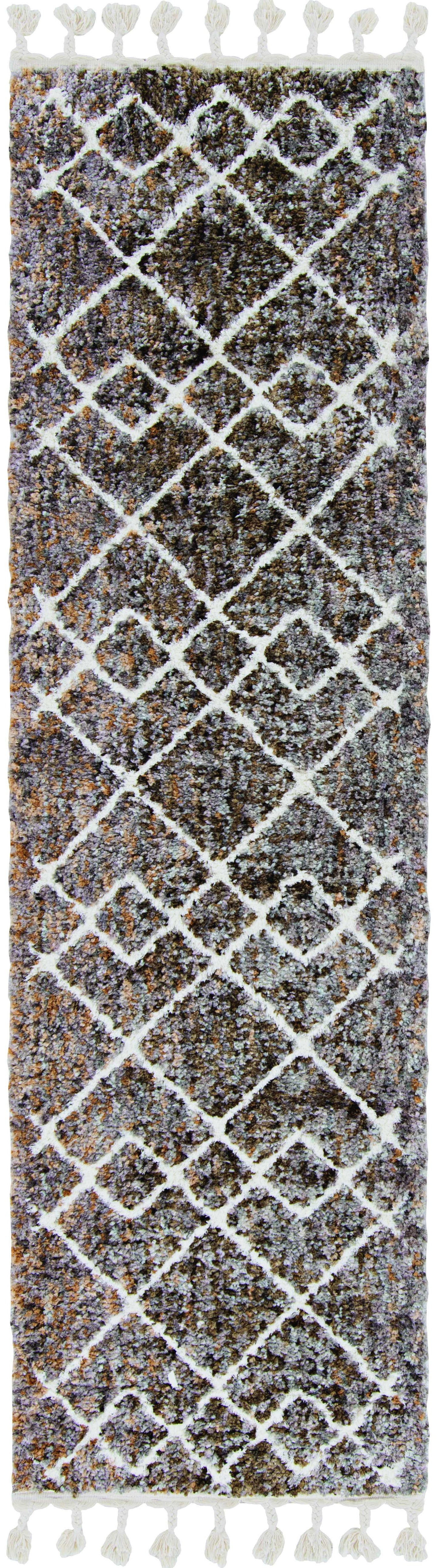 HomeRoots 2' x 7' Mocha Geometric Diamond Runner Rug with Fringe