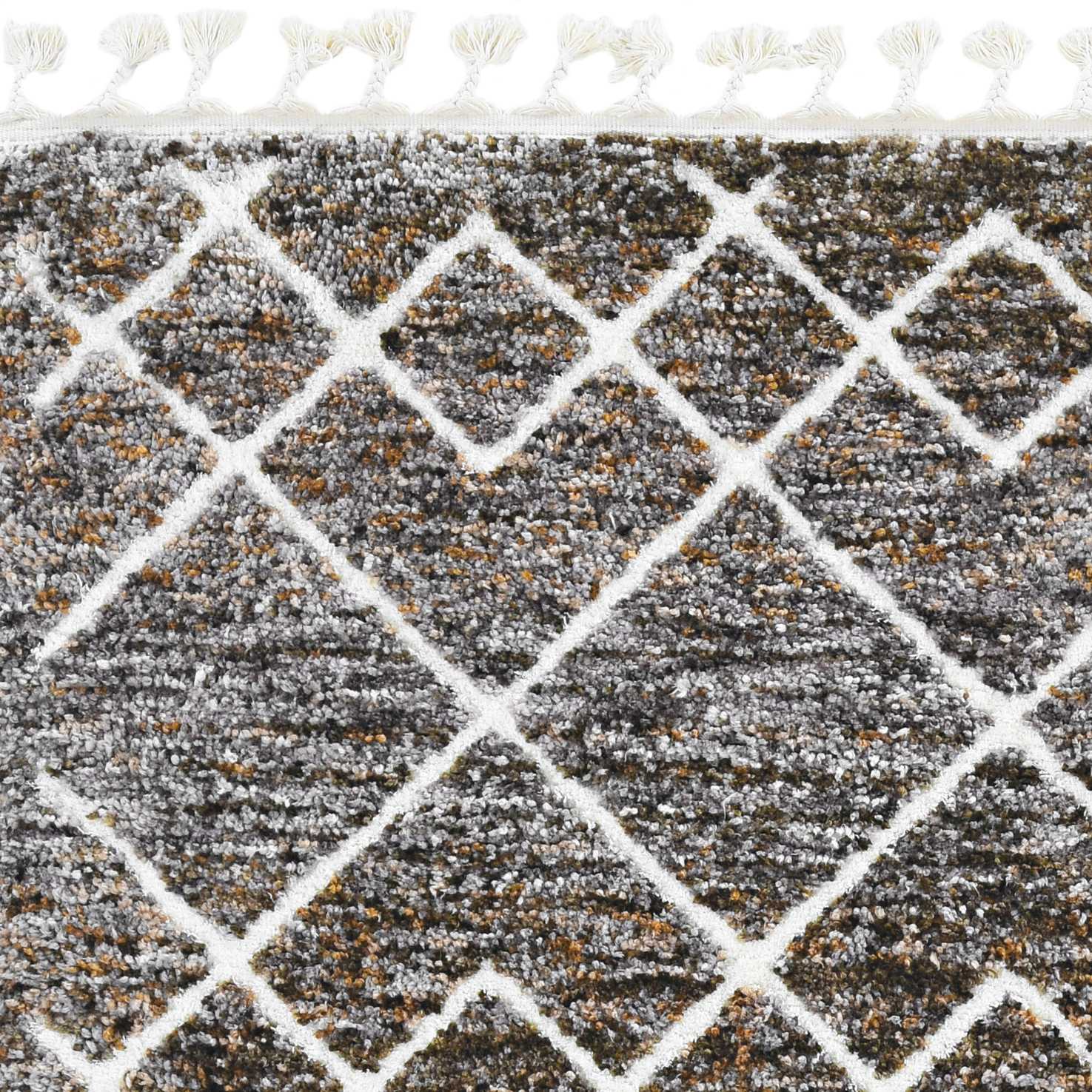 HomeRoots 2' x 7' Mocha Geometric Diamond Runner Rug with Fringe