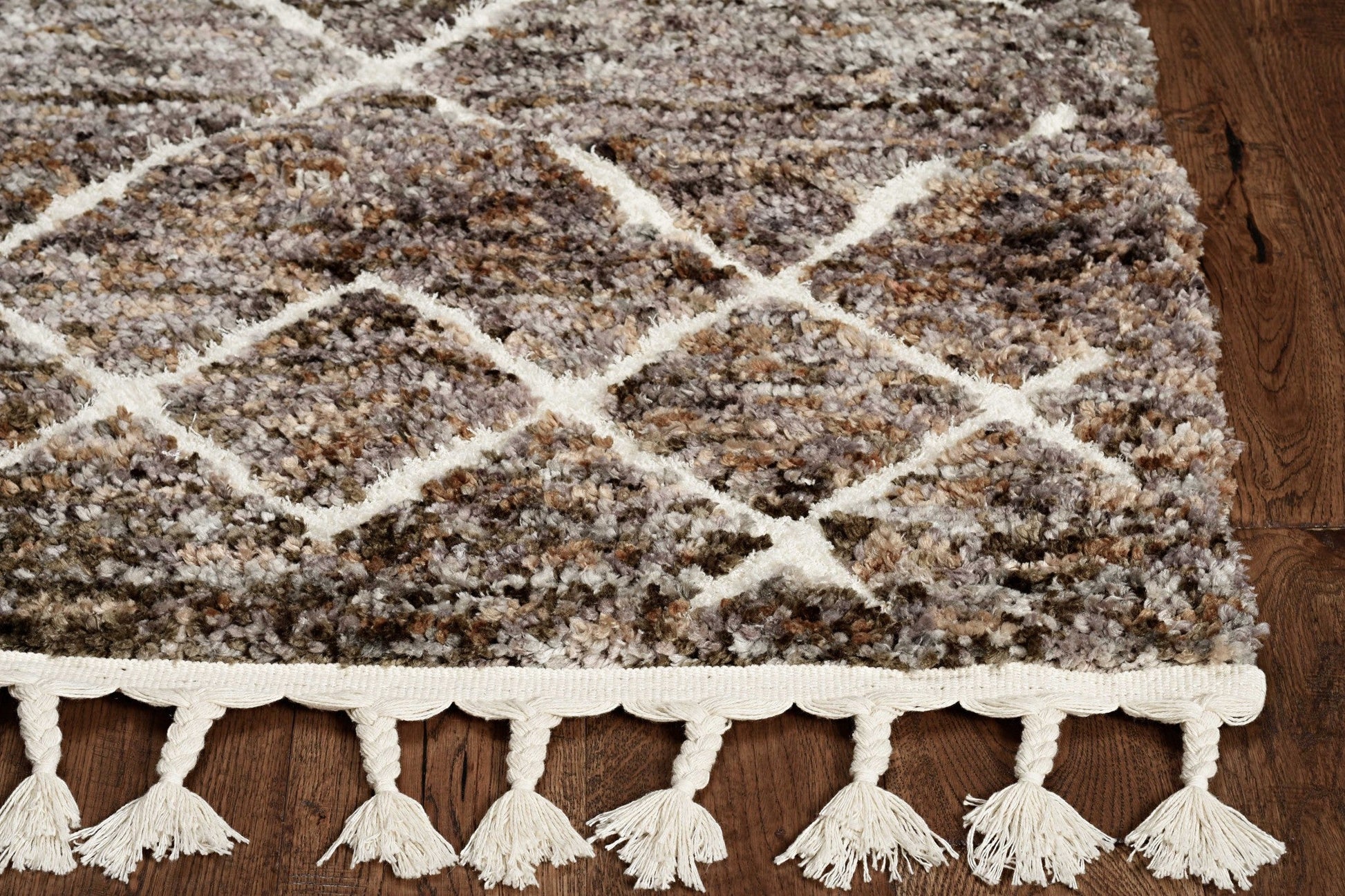 HomeRoots 2' x 7' Mocha Geometric Diamond Runner Rug with Fringe