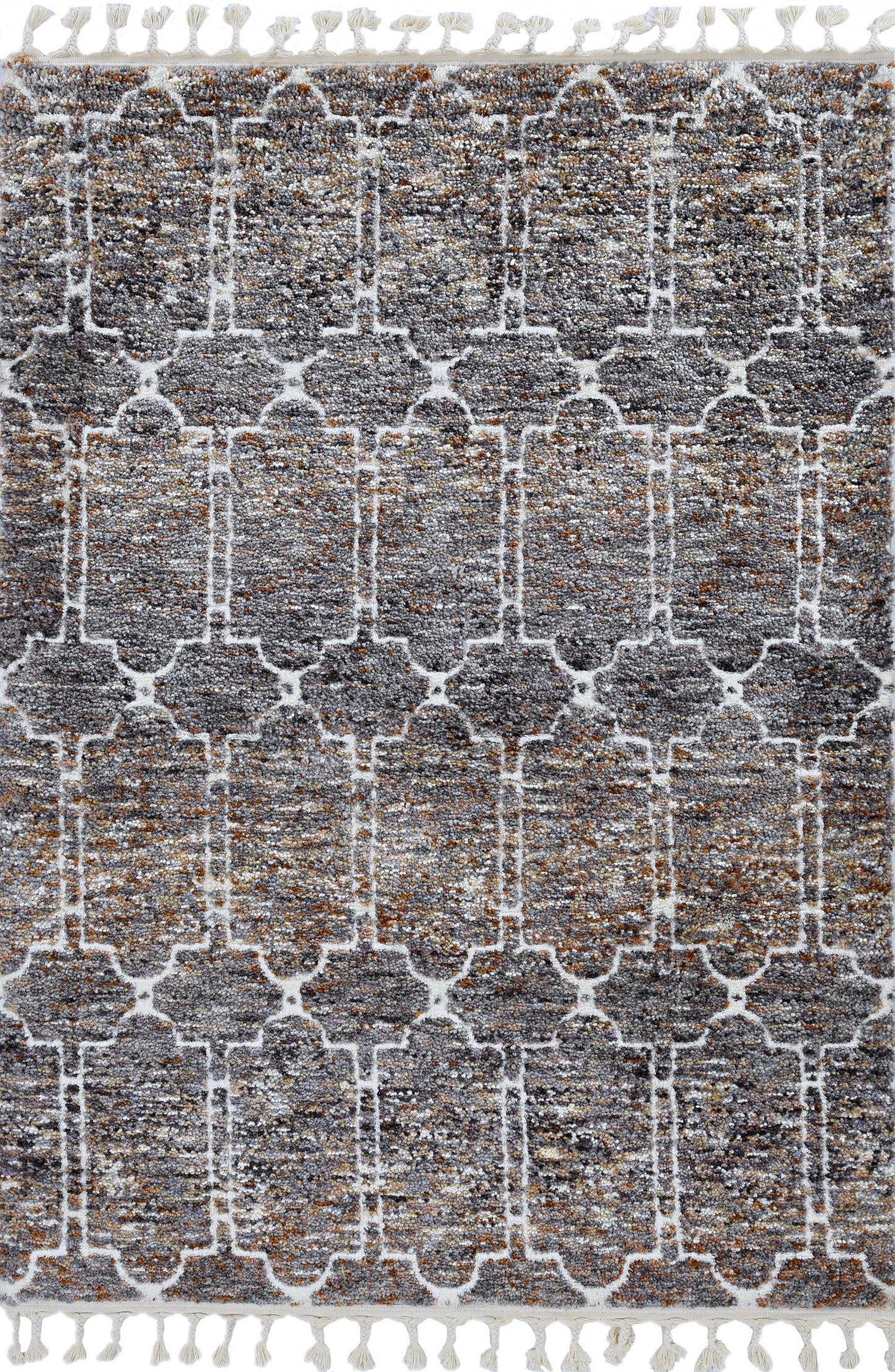 HomeRoots 2' x 7' Mocha Mosaic Pattern Runner Rug with Fringe