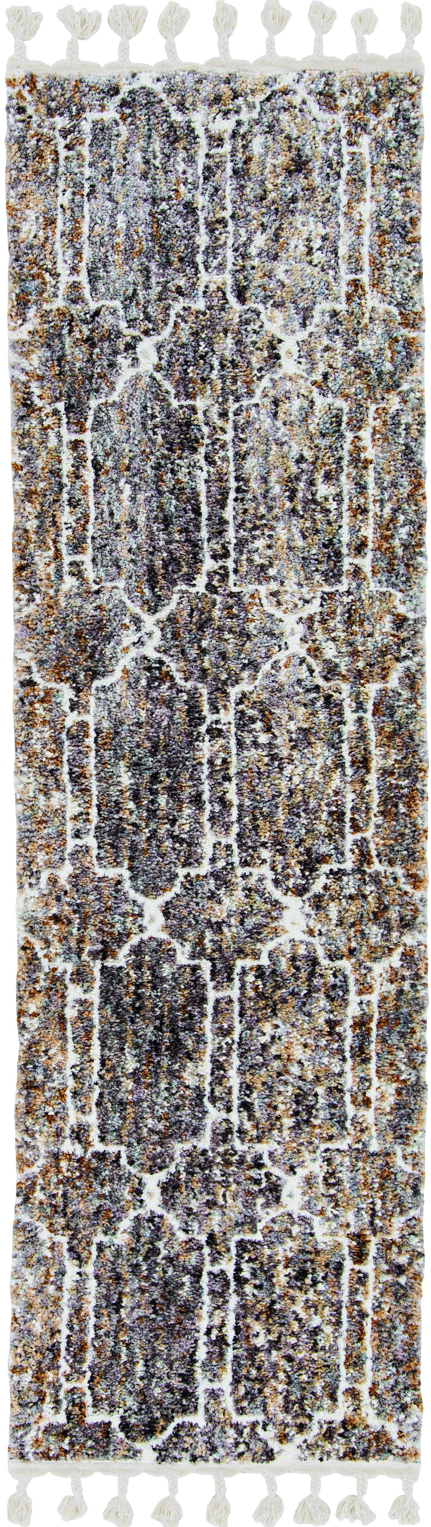 HomeRoots 2' x 7' Mocha Mosaic Pattern Runner Rug with Fringe