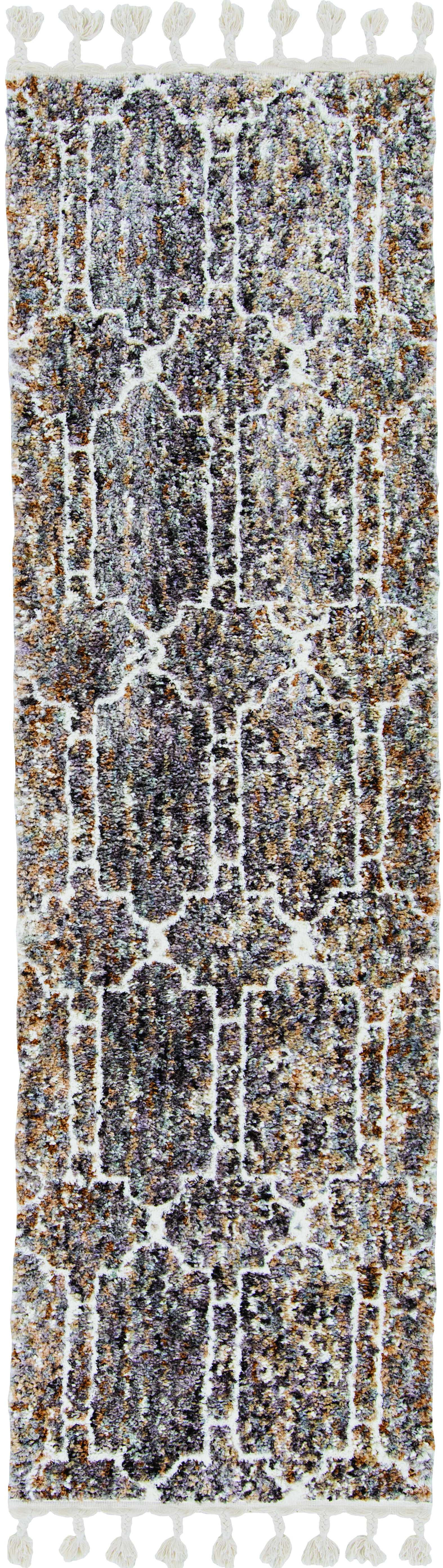 HomeRoots 2' x 7' Mocha Mosaic Pattern Runner Rug with Fringe