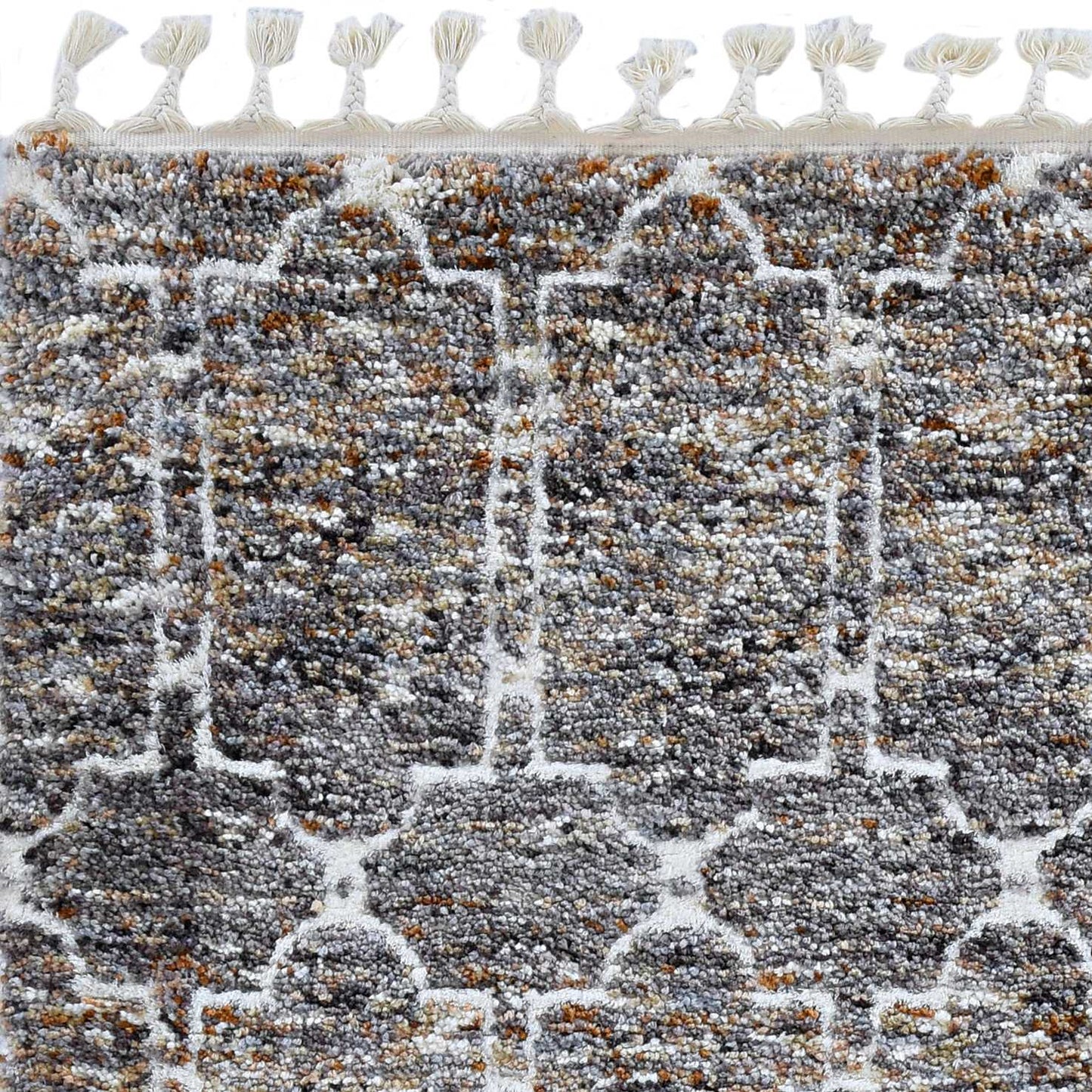 HomeRoots 2' x 7' Mocha Mosaic Pattern Runner Rug with Fringe