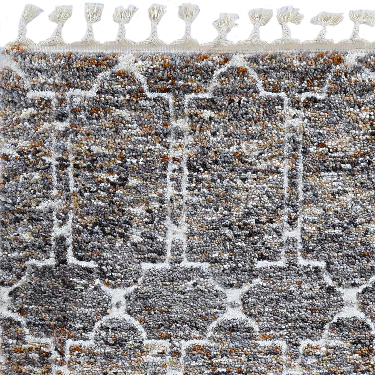 HomeRoots 2' x 7' Mocha Mosaic Pattern Runner Rug with Fringe
