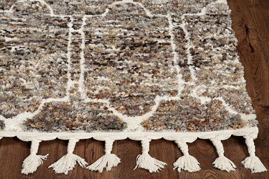 HomeRoots 2' x 7' Mocha Mosaic Pattern Runner Rug with Fringe