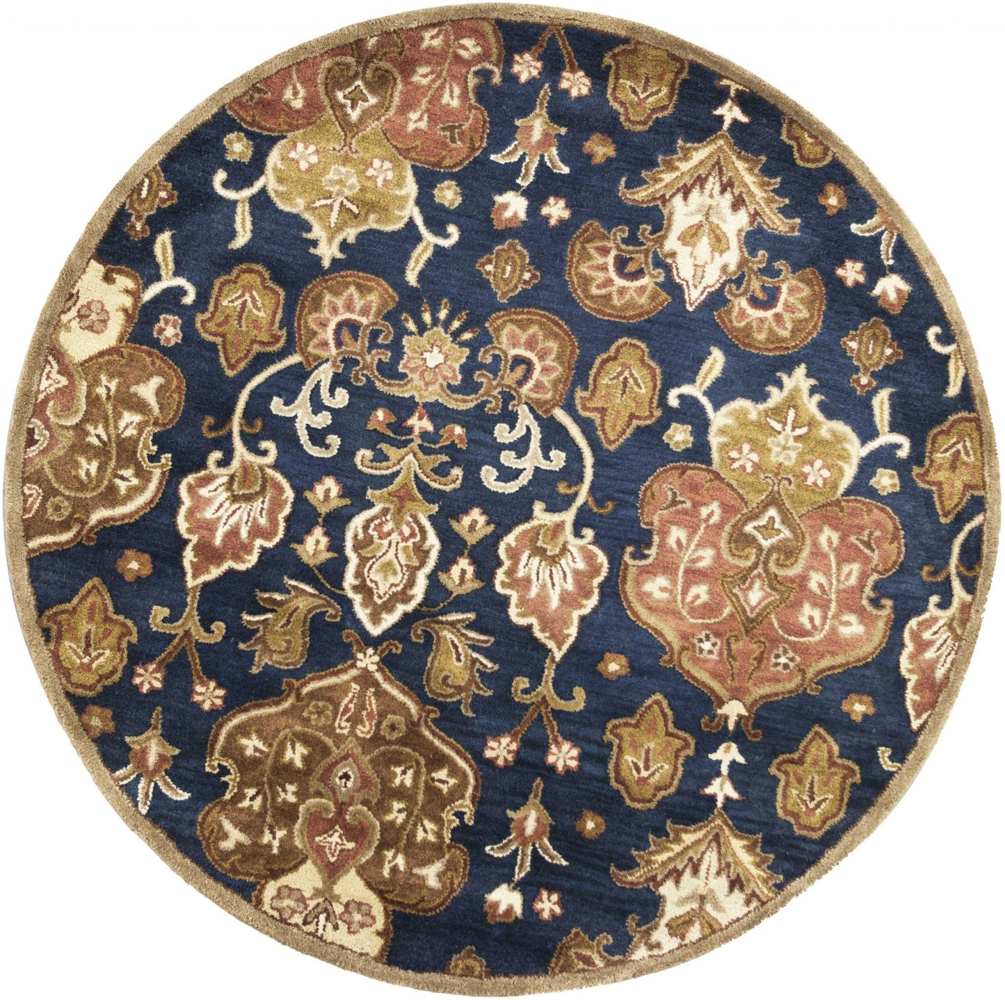 HomeRoots 2' x 7' Navy Floral Tapestry Wool Runner Rug